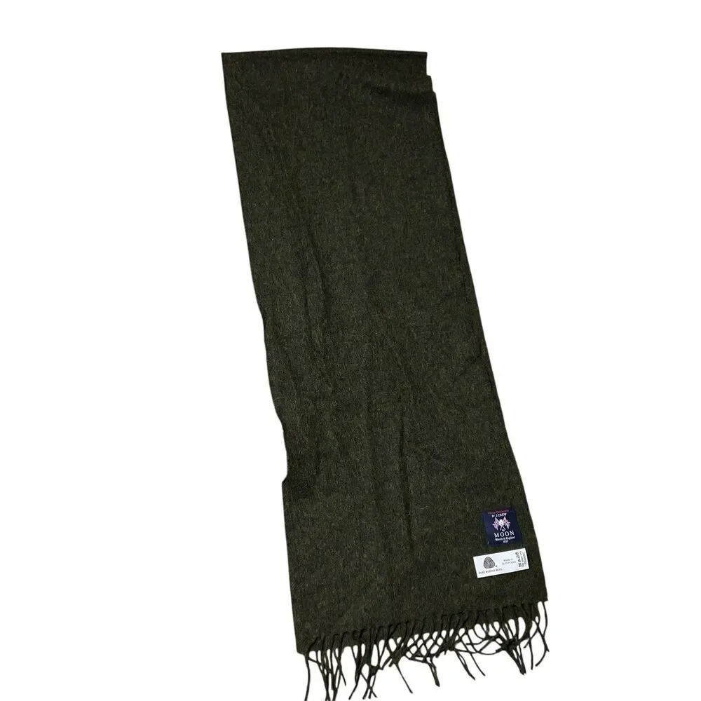 J Crew Moon Scarf Mens‎ Green Merino Wool Fringe Made England Tweed Luxury